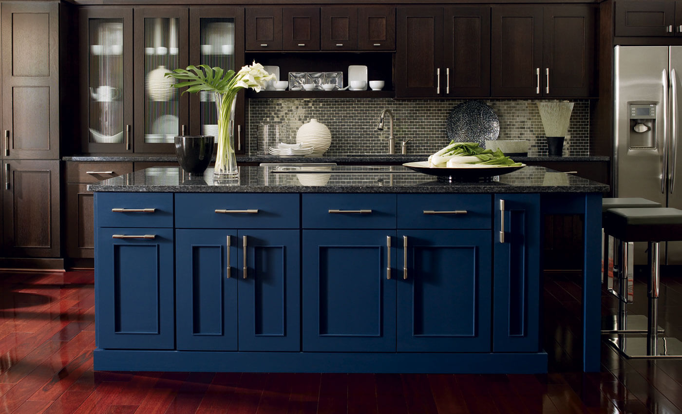Kitchen Island with Blue Cabinetry