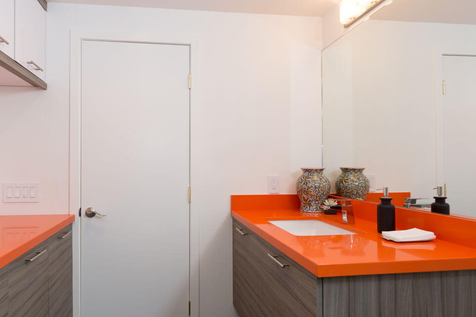 Orange countertop with sink