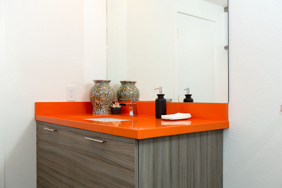 Kitchen sink with orange countertop