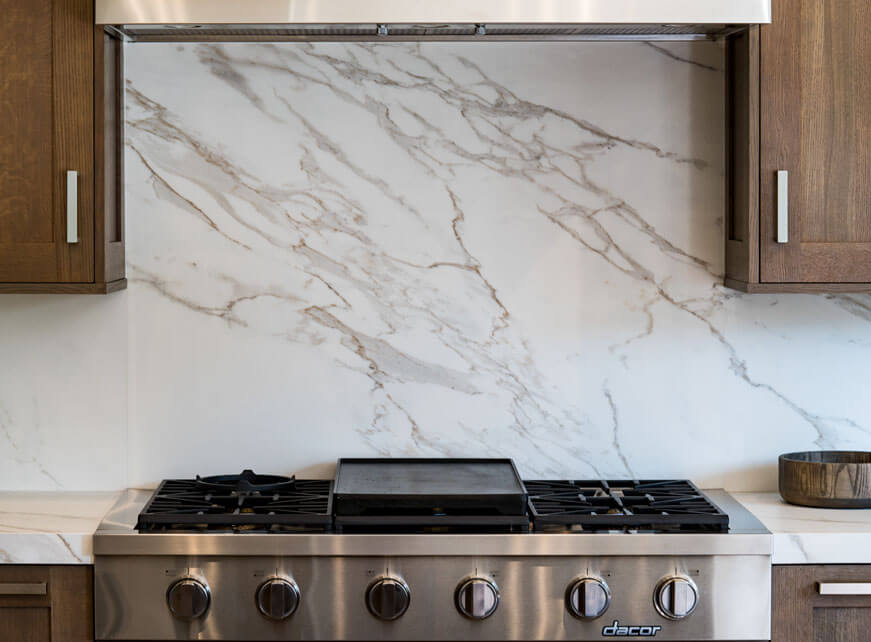 Carrera Marble Backsplash, Marble Kitchen Detail, Irvine Home Remodeling 