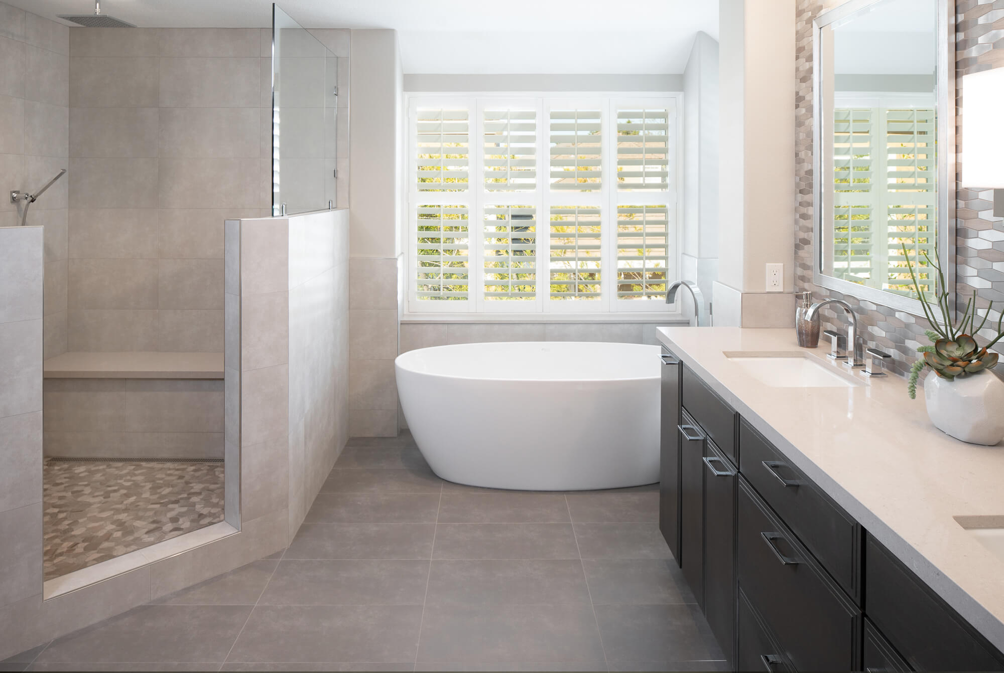 Bathroom with walk-in shower and bathtub