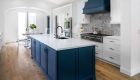 Kitchen island with blue accents