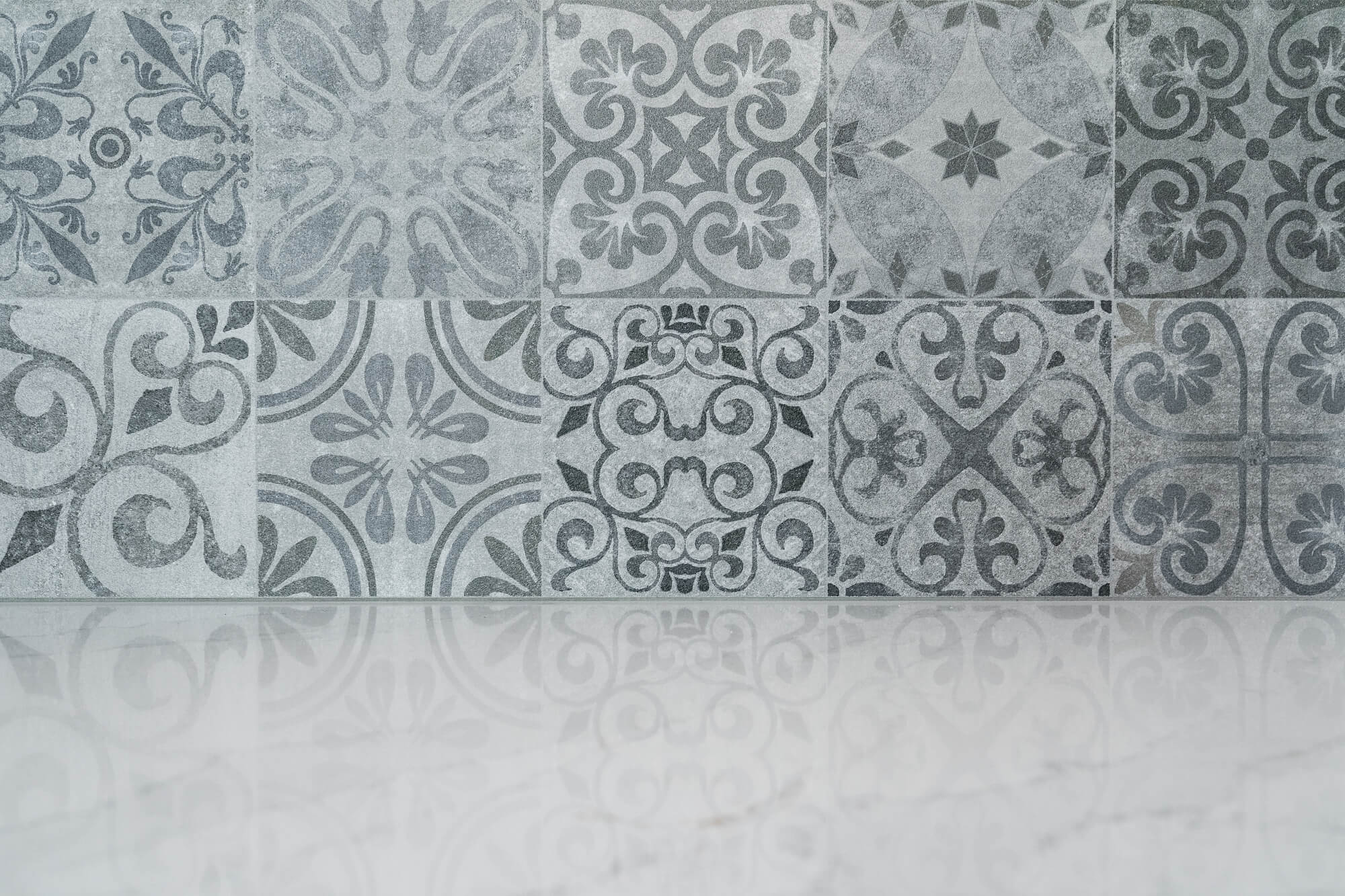 Patterned tile wall in kitchen remodel