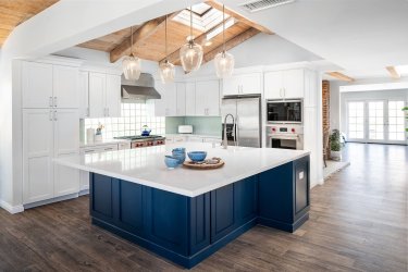 Kitchen Remodel – Island with blue lagoon island cabinets