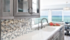 Glass mosaic tile backsplash in Capistrano Beach kitchen remodel