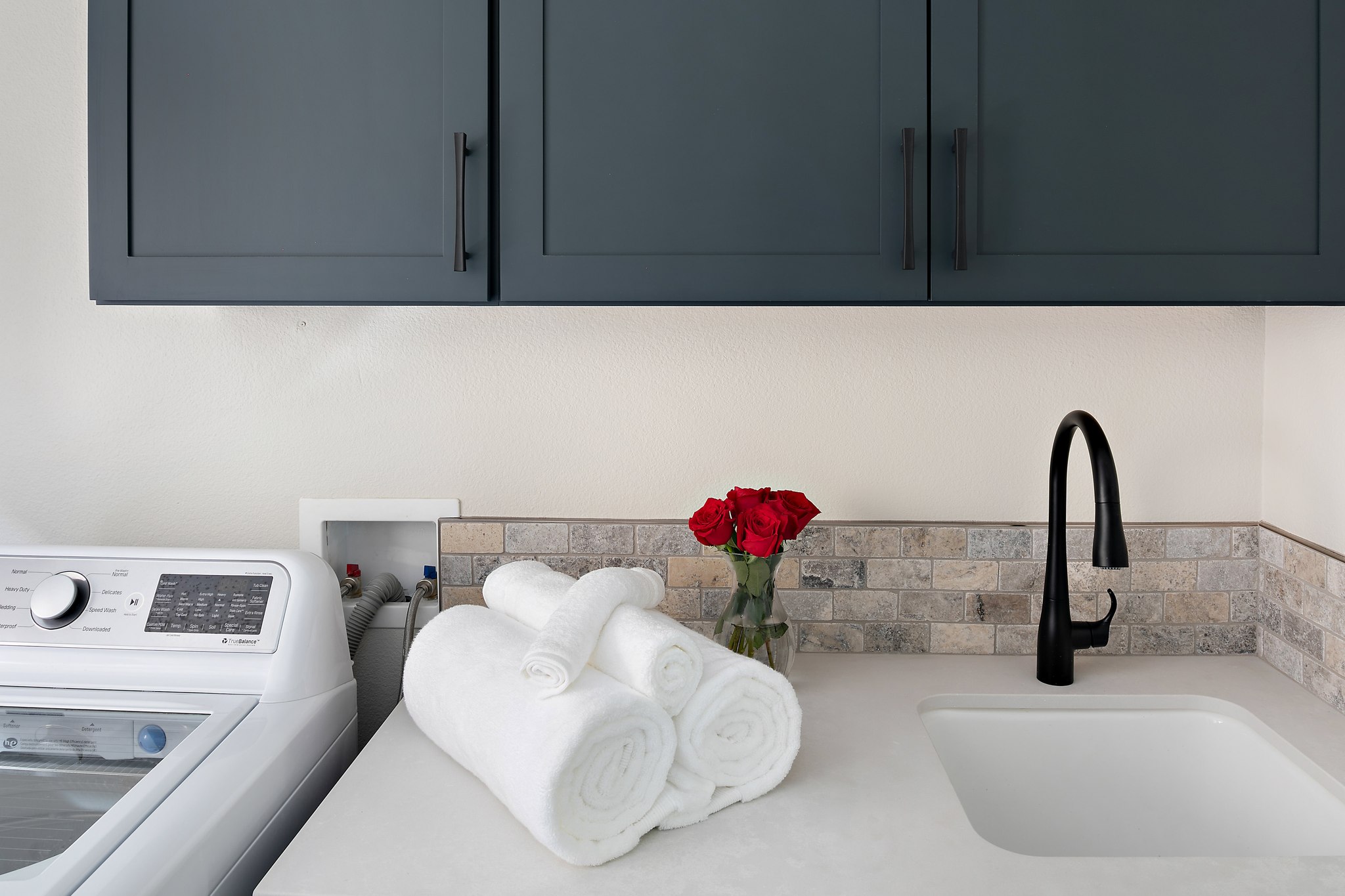 Amalfi-blue-maple-cabintes-in-laundry-room-renovation - Laundry Room Design