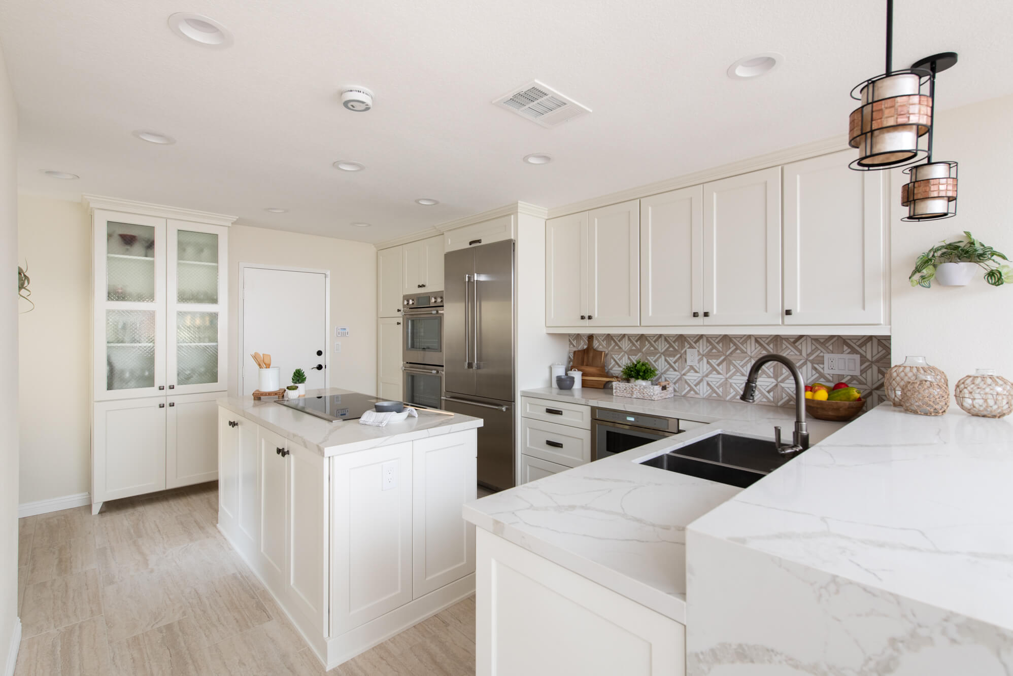 Newport Beach Kitchen Remodel With New Cabinets Countertops Backsplash Lighting