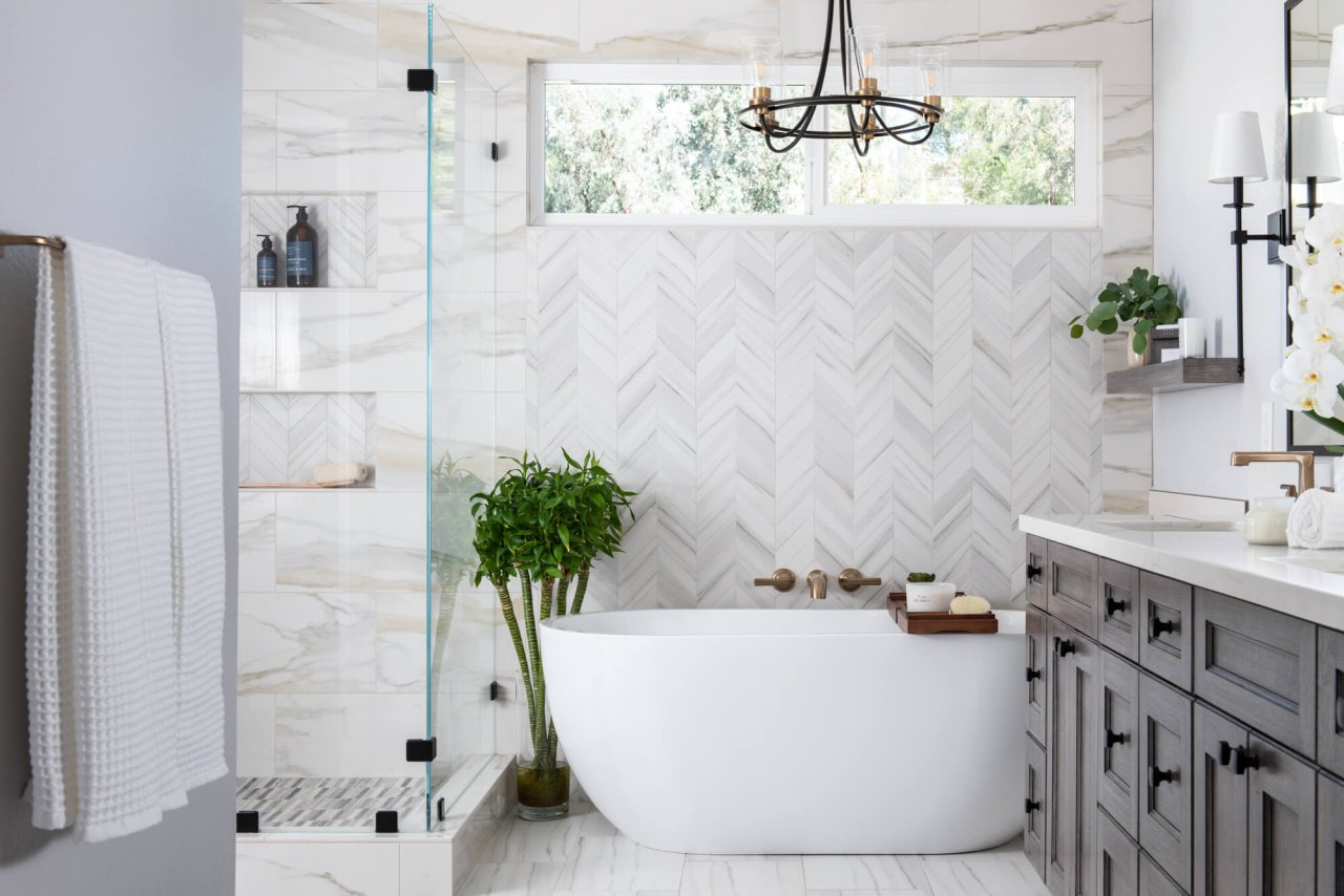 Chevron Pattern Wall In Bathroom Remodel 1280x854 