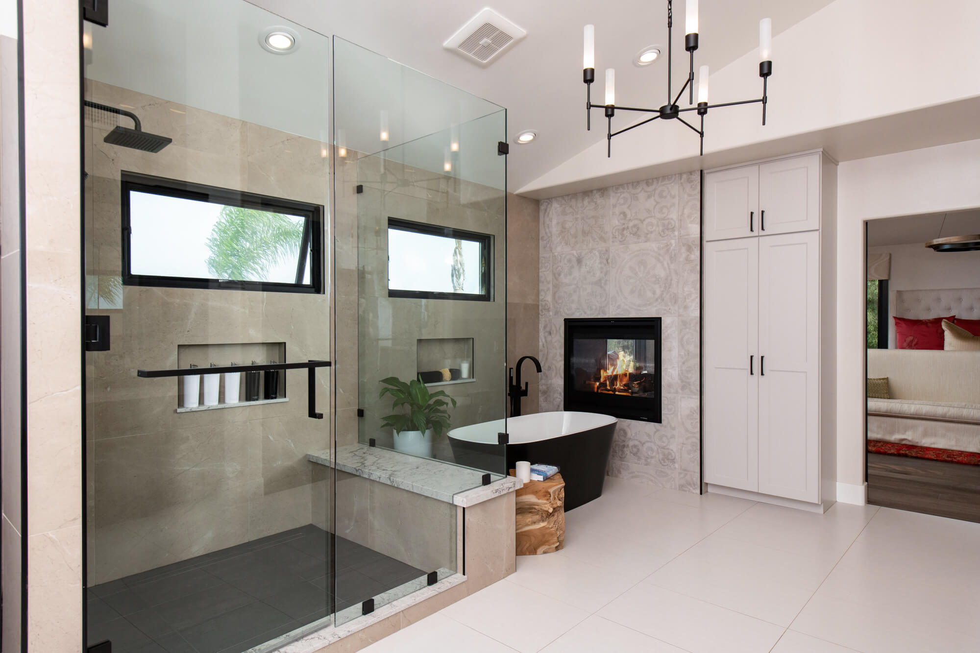 Master bathroom remodel with fireplace