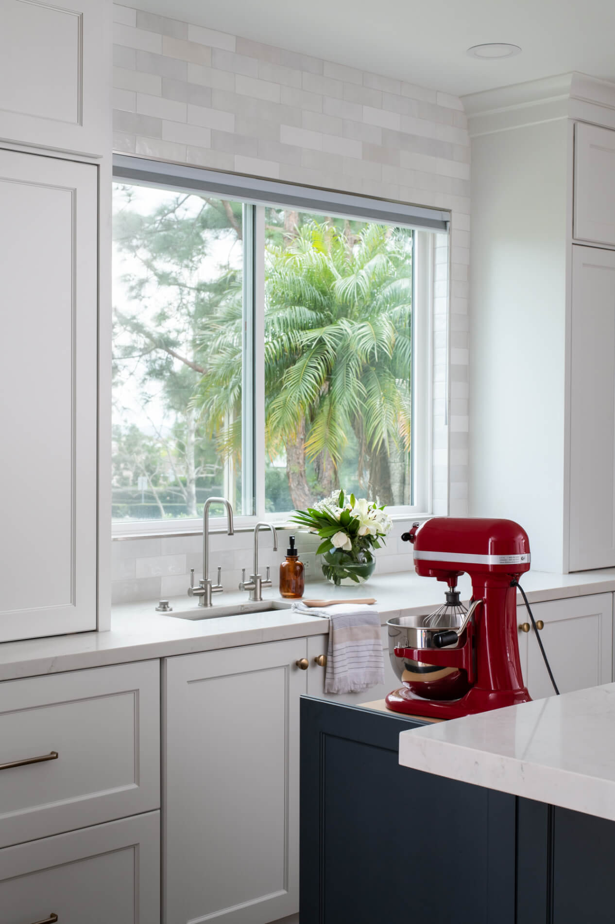 Custom built mixer shelf in kitchen remodel