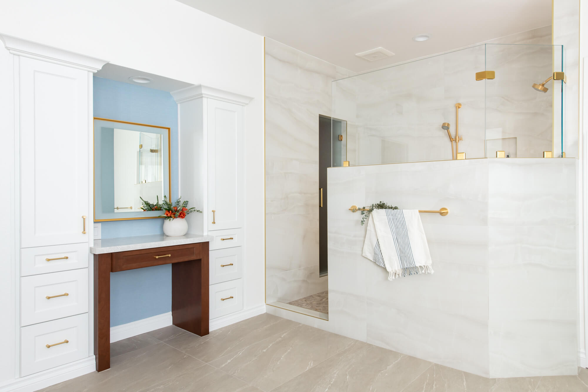 Built-in-makeup-vanity-in-bathroom-remodel - bring color into your bathroom