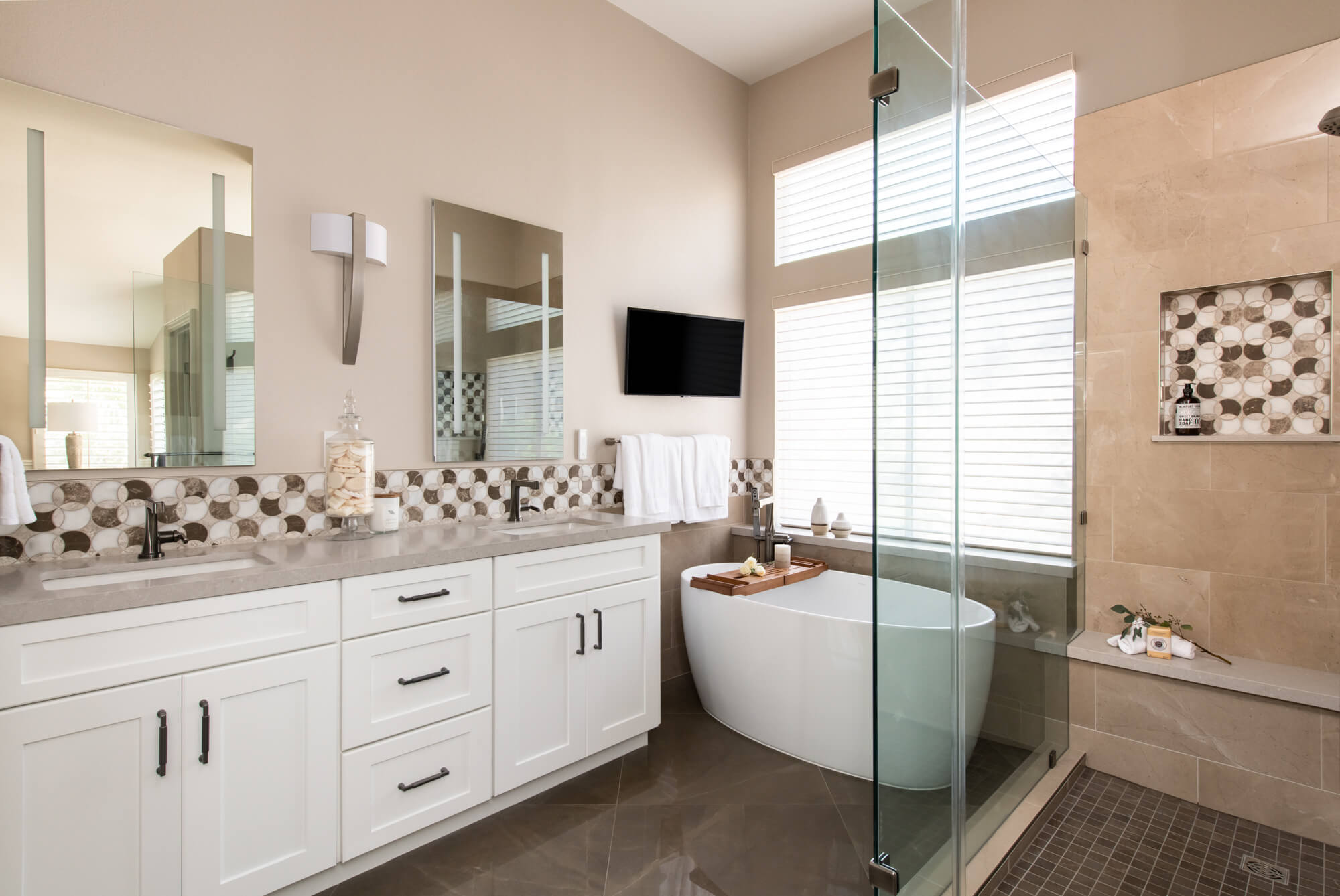 quartz-countertop-clamshell-bathroom-remodel - bring color into your bathroom