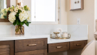 Make-up corner with quartz stone countertops and Omega cabinetry