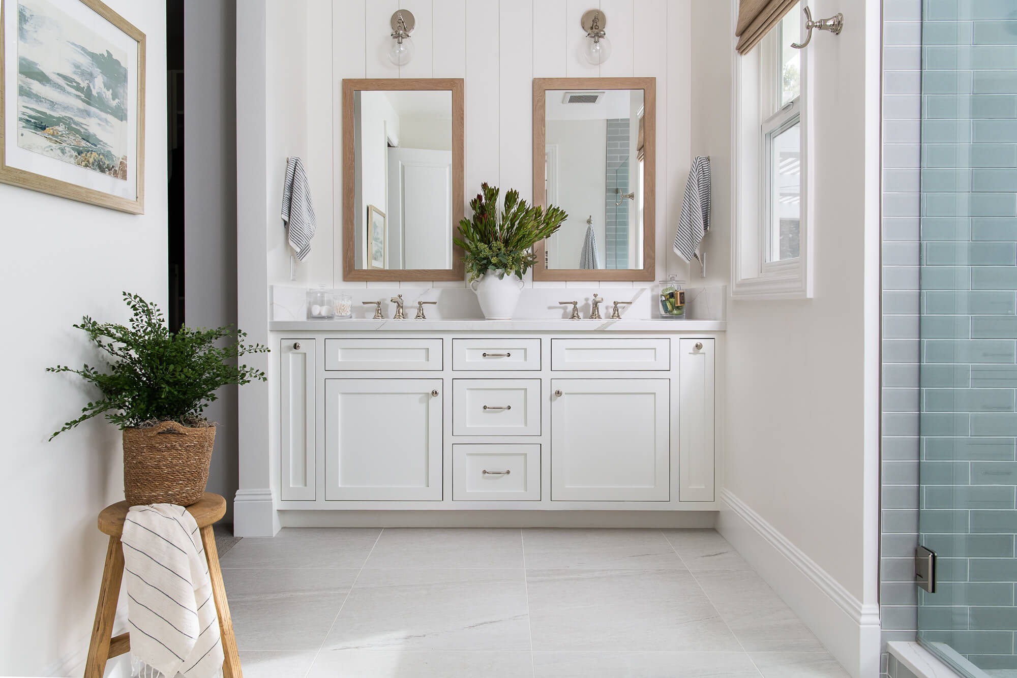 double-vanity-primary-bathroom-remodel-newport-beach - smart bathroom trends