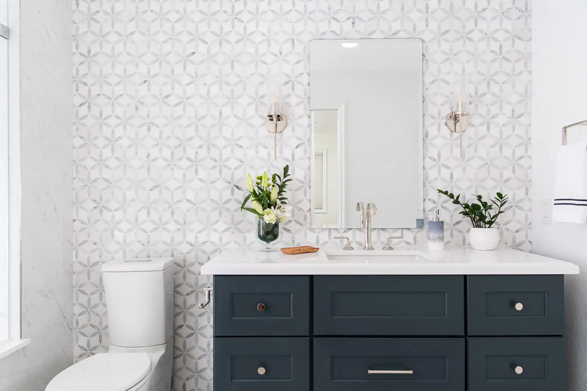 A unique tile design is an innovative bathroom remodeling idea that elevates the overall design.
