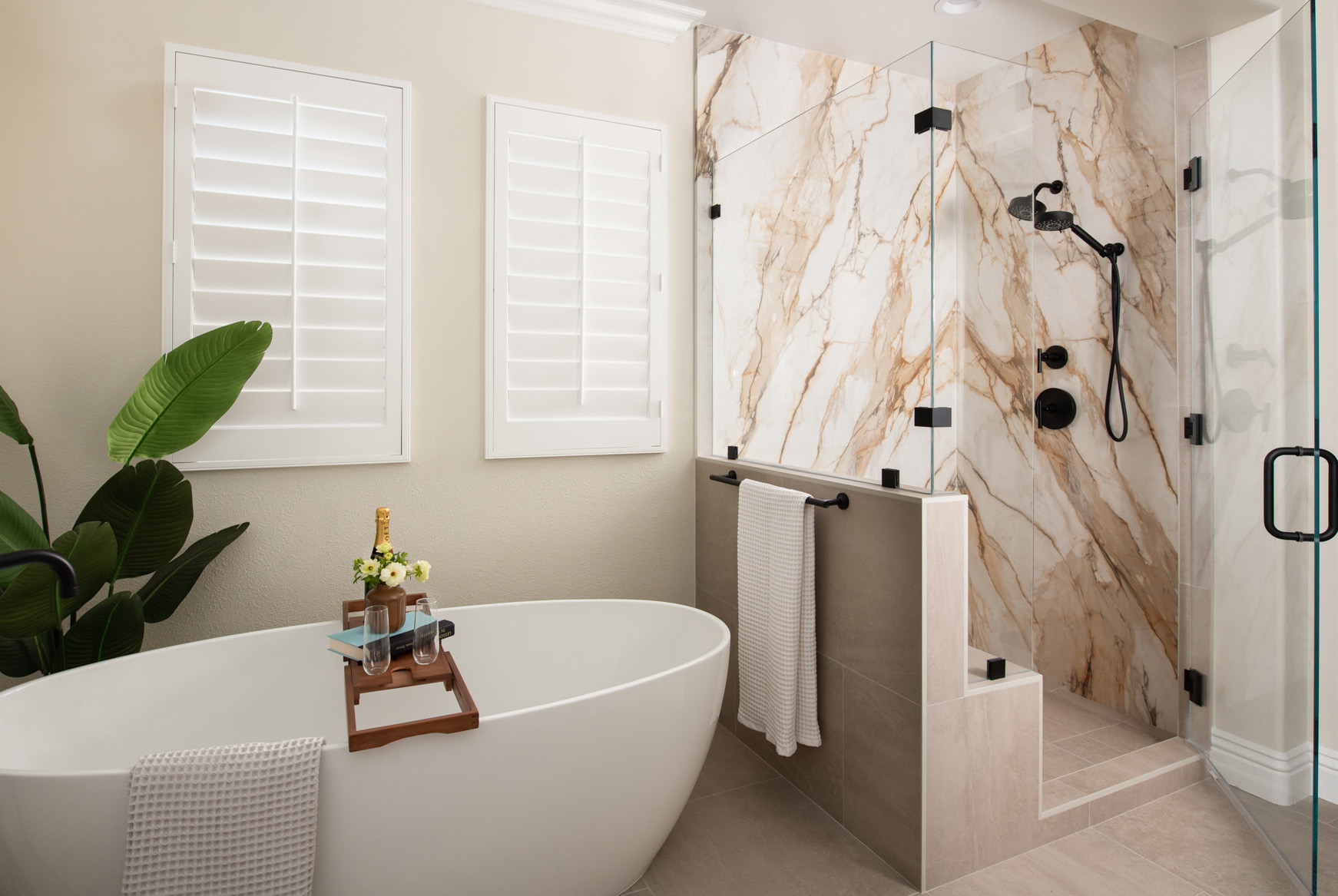 marble slabs in the shower make a stunning statement
