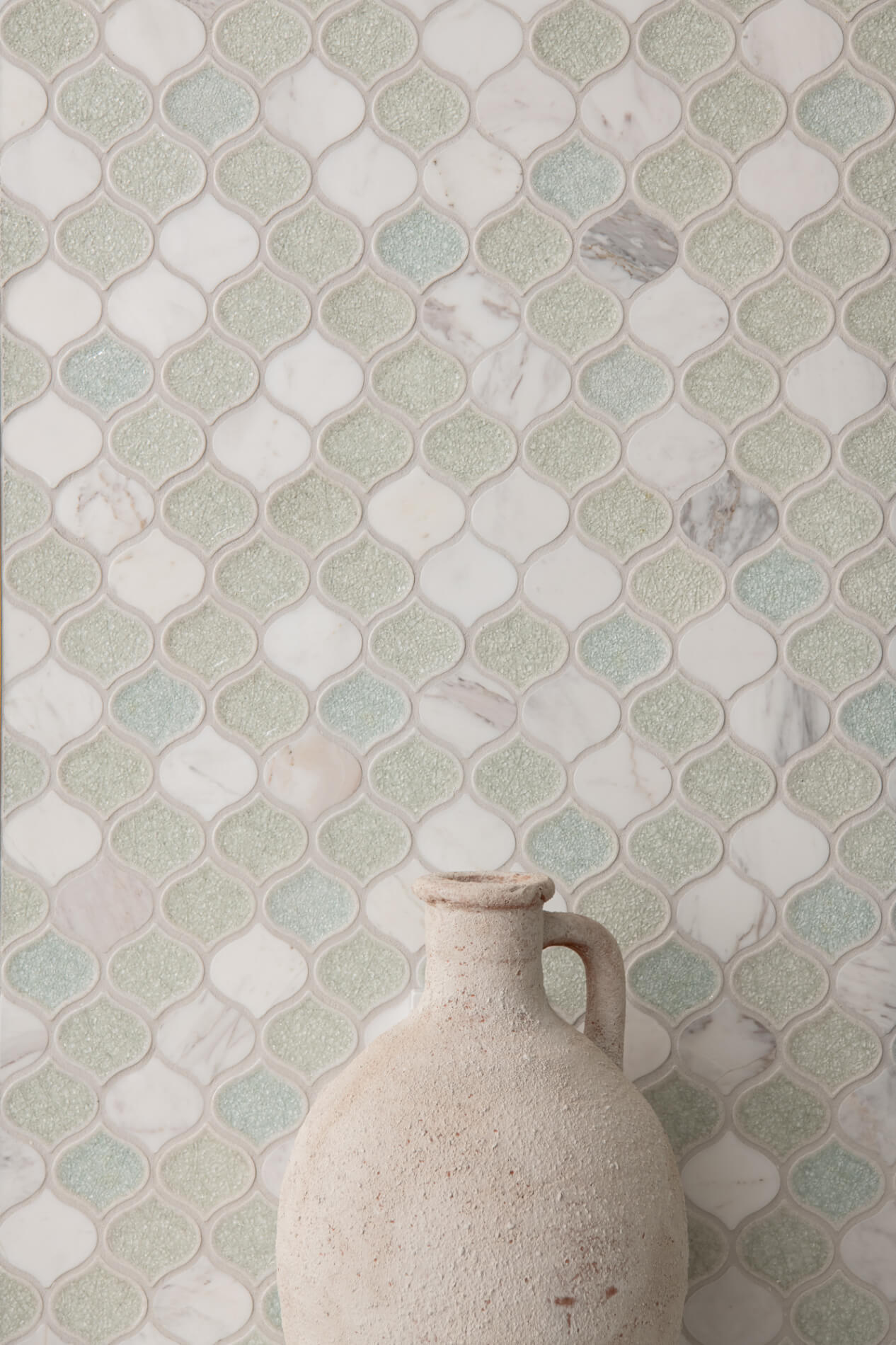 counter-to-ceiling-Elysium-Backsplash-series-Van-Gogh-color-Carrara-material-Crackle-Glass