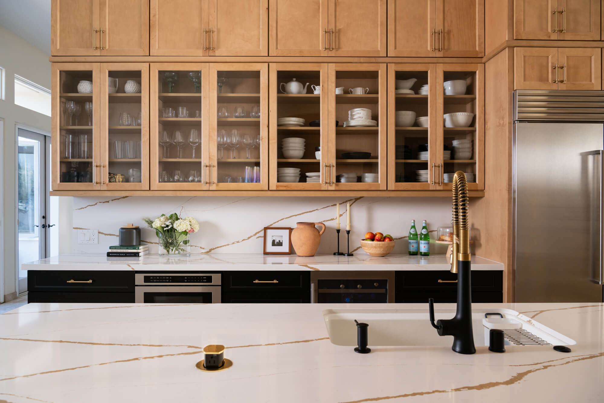 33-inch-Kohler-undermount-bowl-sink-in-sea-salt-with-black-and-gold-pull-down-faucet-and-matte-black-air-switch-and soap-dispenser