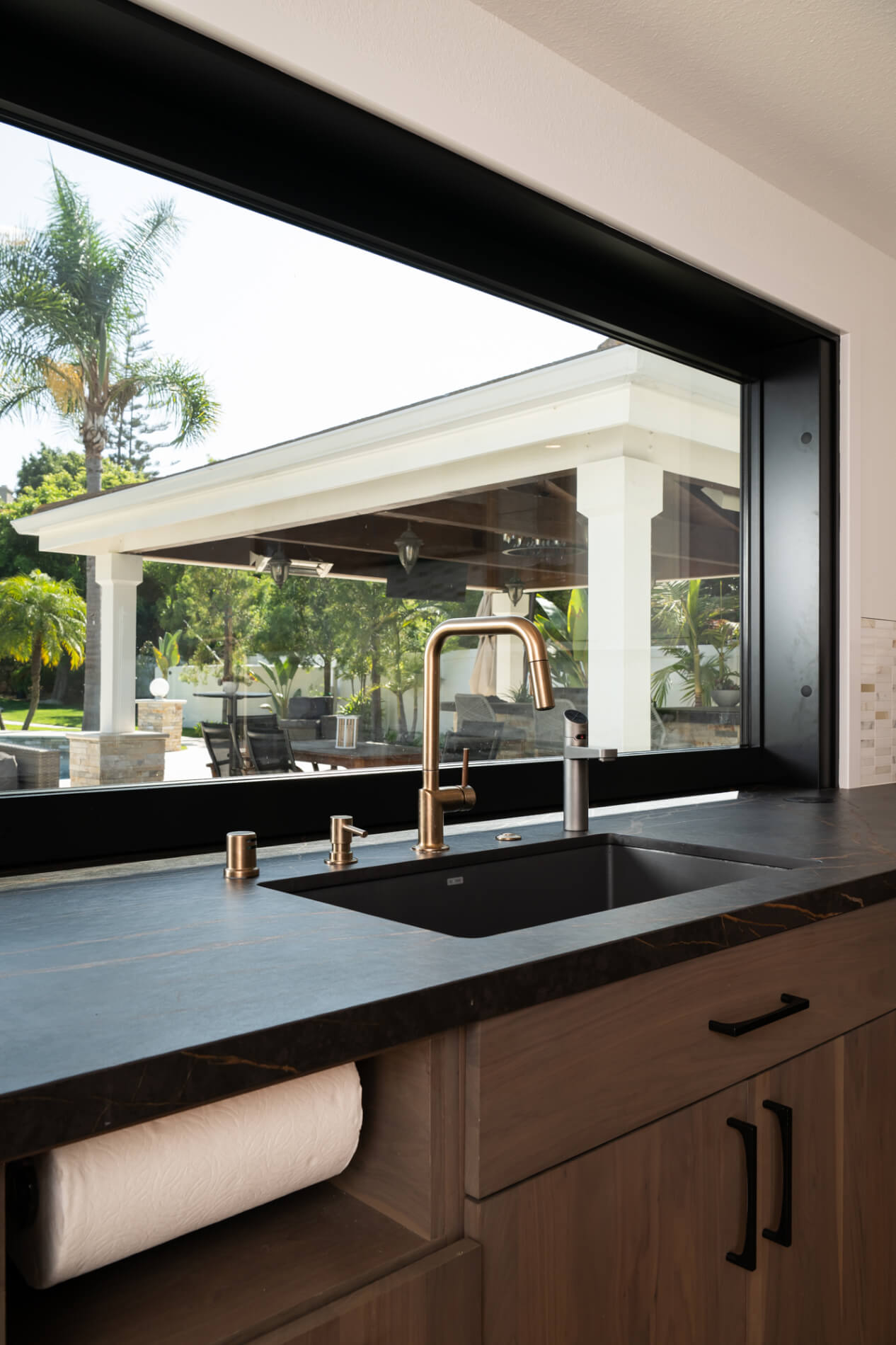 custom-paper-towel-holder-and-Blanco-Silgranit-precis-single-bowl-sink-in-cinder