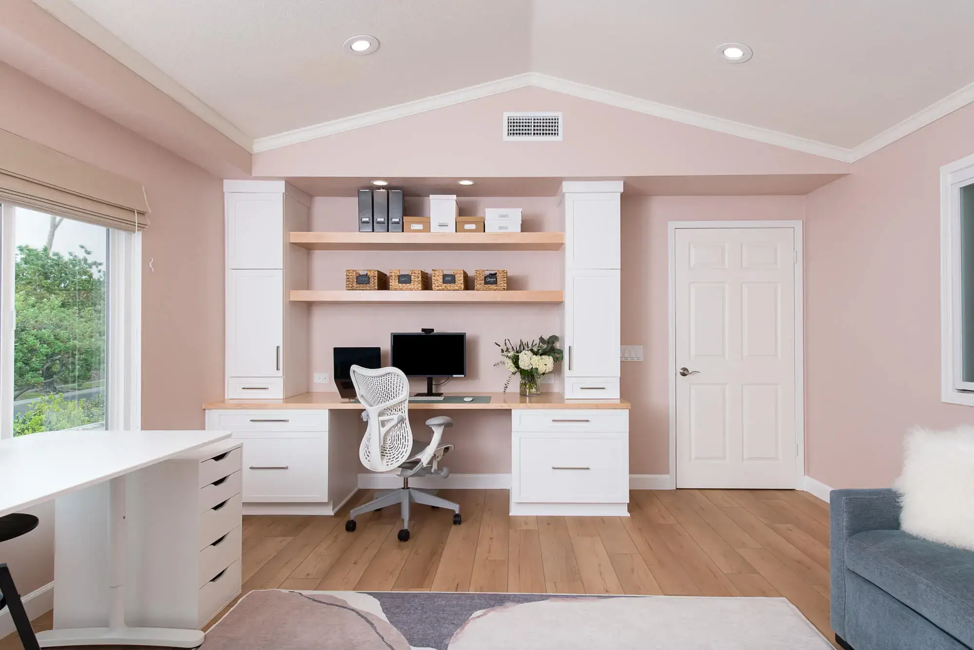 Lake Forest home office remodel with custom cabinets and desk