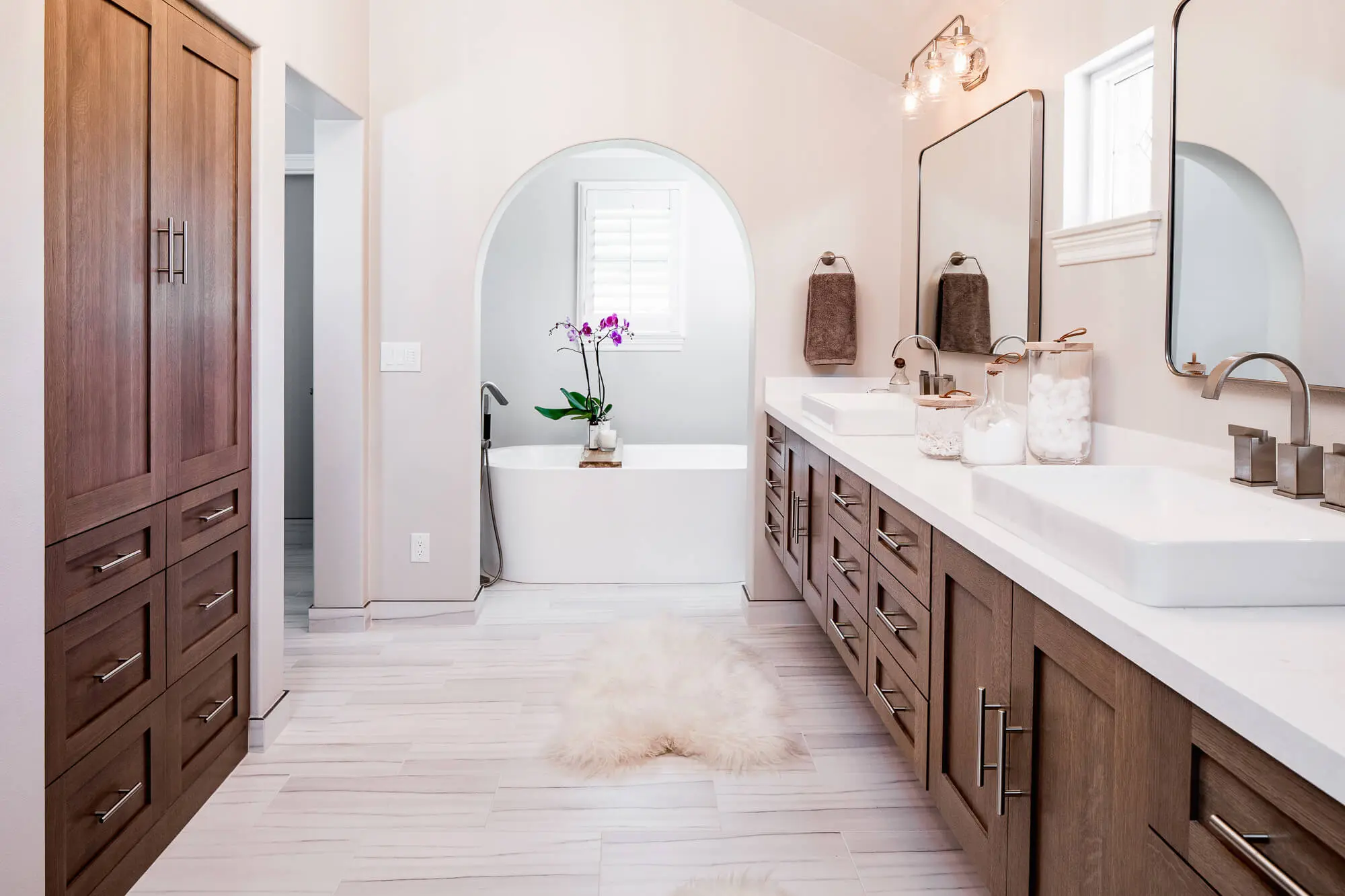 Free standing tub in newport beach master bath remodel.
