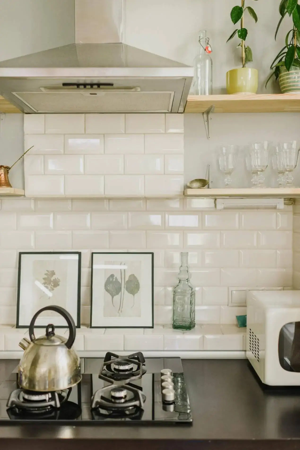 Solid countertop with tile backsplash