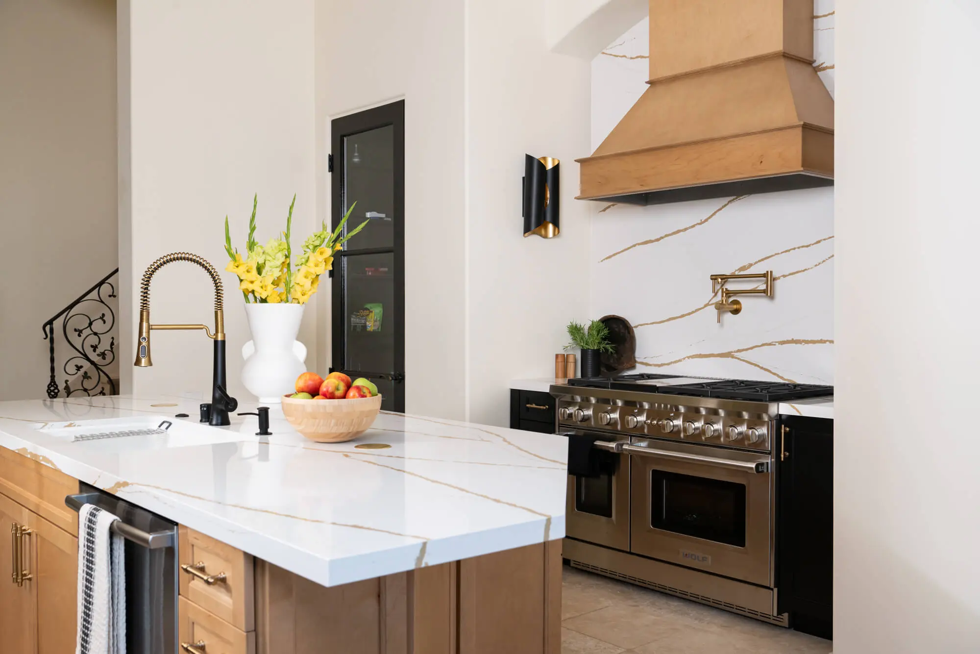 Revive Orange County Professional Countertop Installation San Clemente Kitchen with Custom Hood and Waterfall Island